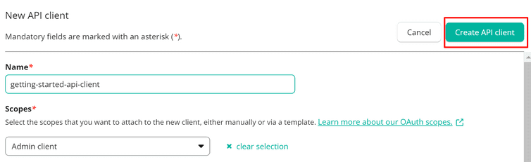 A screenshot of the Create API Client button