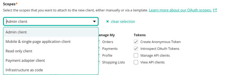 A screenshot of the API Client scopes