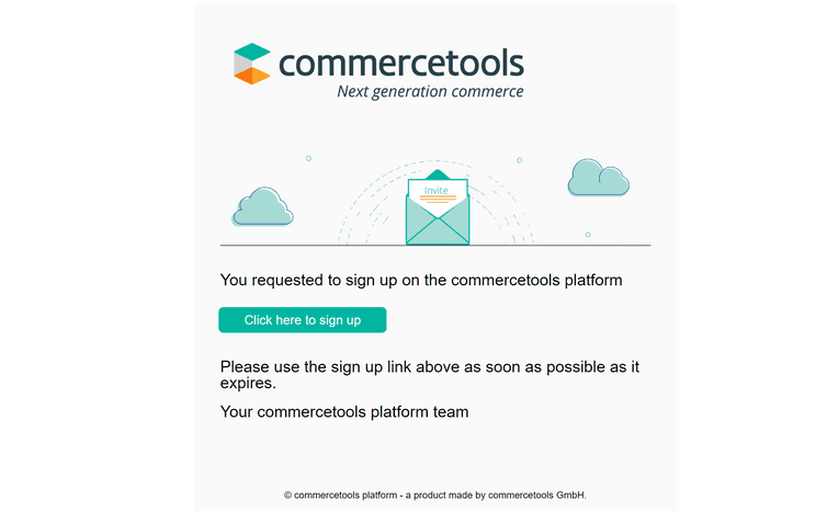 Example request to sign up email