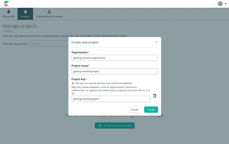 Screenshot of Create new project