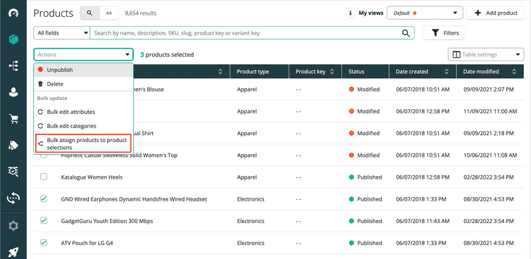 Select Products for bulk assignment