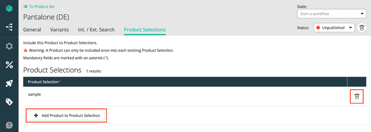 Add or delete Product from Product Selection