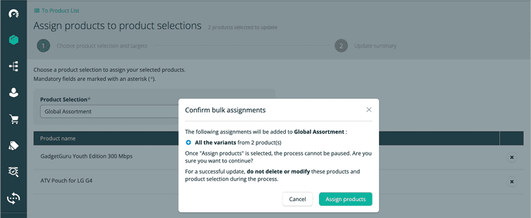 Confirm Product Selection