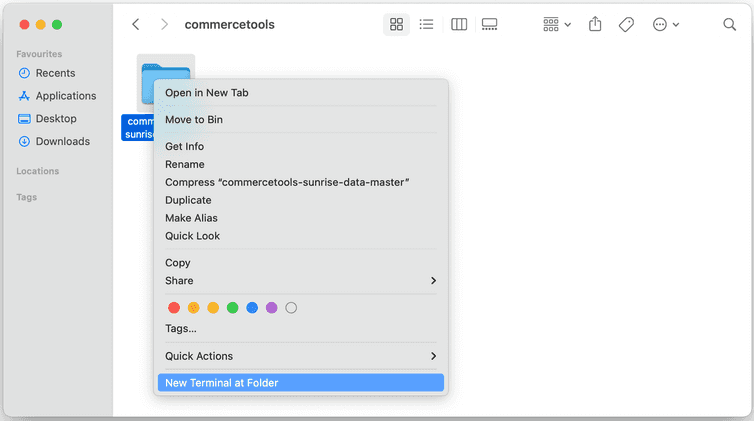 Opening the folder in macOS Terminal