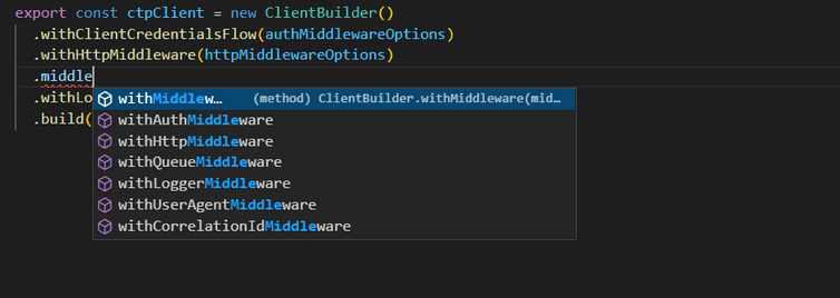 Screenshot of autocomplete for including middleware