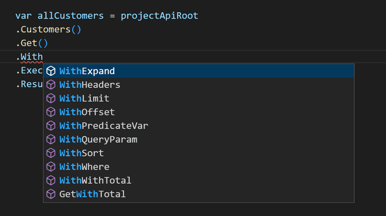 Screenshot of autocomplete for parameters