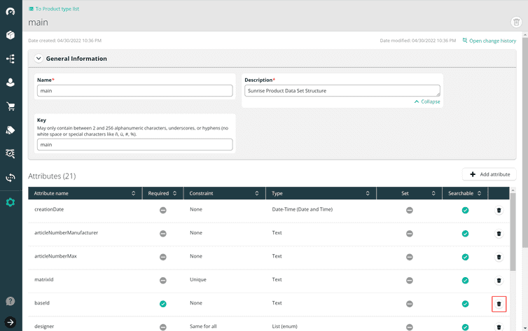 A screenshot of how to delete baseId